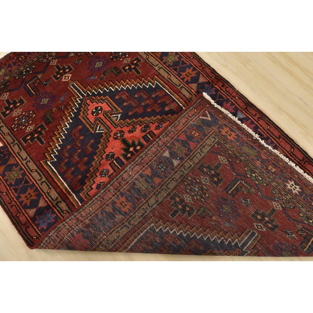 Hamedan Rug 3’3” X 5’4” Red Wool Vintage Tribal Hand-Knotted Carpet For Sale - Image 11 of 12