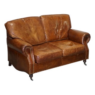 Balmoral Two Seater Brown Heritage Leather Sofa in the style of Halo and Timothy Oulton For Sale