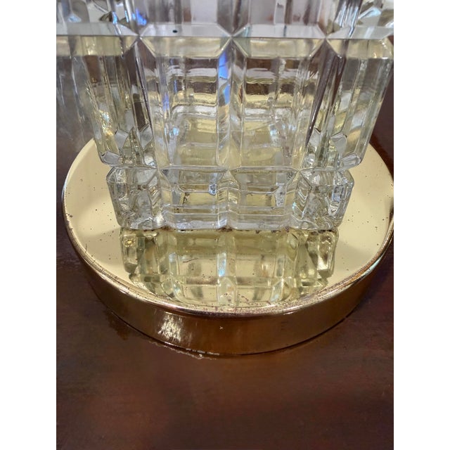 Vintage Portuguese Crystal Column Table Lamp - Faceted Stacked Block For Sale - Image 11 of 11