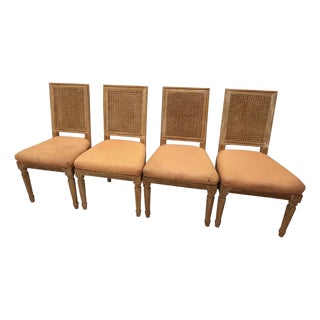 Vintage French Provincial Cane Back Dining Chairs – Set of 4 – Distressed Wood For Sale