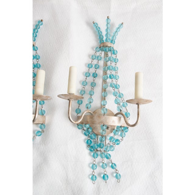 Pair Aqua Glass Ball Silvertone Sconces For Sale - Image 11 of 12