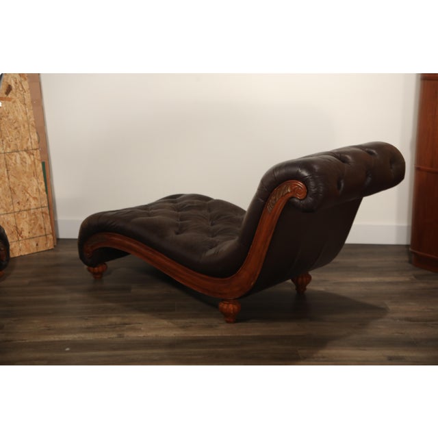 Leather Tufted Chesterfield Style Chaise Lounge Daybeds, Pair Available