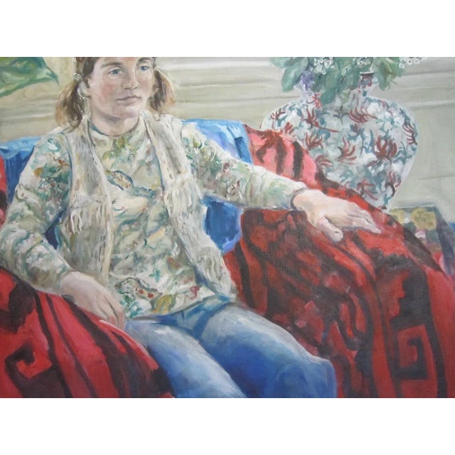 Oversized 70's Era Painting Young Girl, Signed For Sale - Image 9 of 10