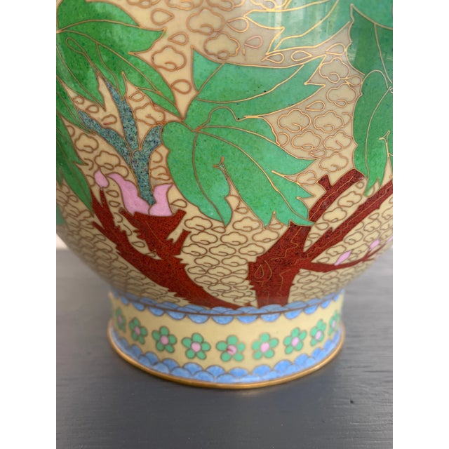 Metal Mid 20th Century Large Cloisonné Butterfly & Flower Vase For Sale - Image 7 of 13