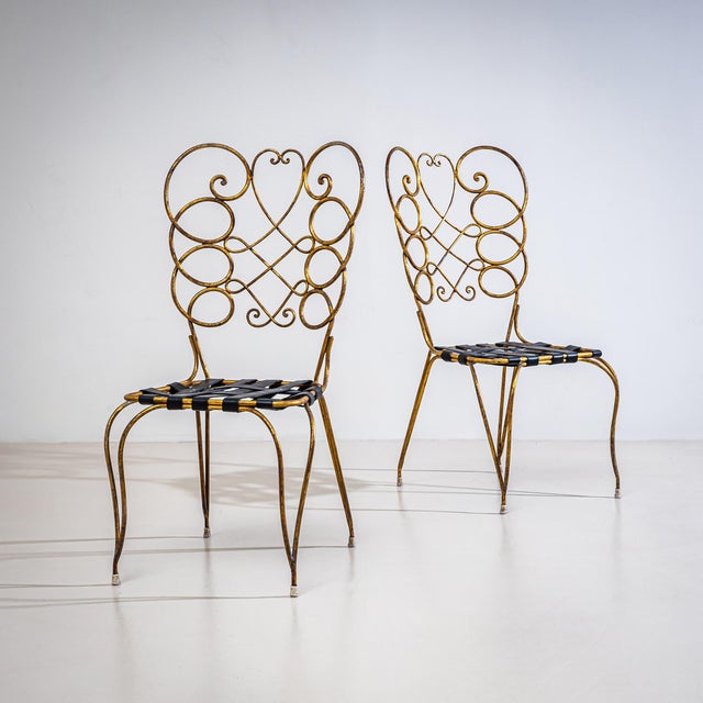 Mid-Century Modern Pair of Metal Side Chairs by Gio Ponti for Casa E Giardino, Italy, 1950s For Sale - Image 3 of 11