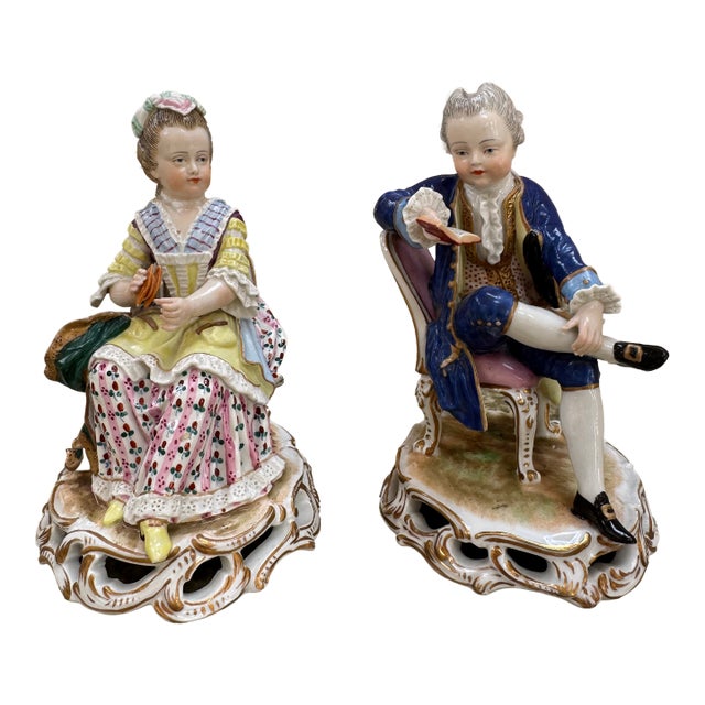 Pair of 19th Century Porcelain Figures of a Boy and Girl Likely From the Nymphenburg Porcelain Factory Germany For Sale