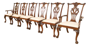 Drexel Heritage Chippendale Carved Mahogany Dining Chairs, Set of Six