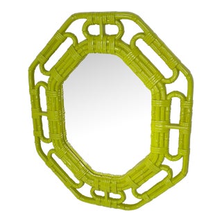 1970s Chartreuse Faux Bamboo Mirror For Sale