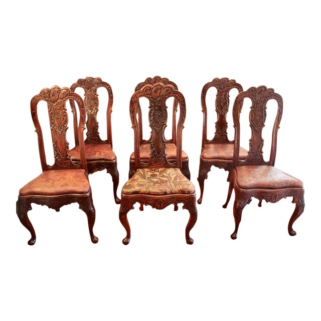 Set of Six Dining Chairs With Leather Seats, Portuguese or Spanish Rococo, 18th Century For Sale