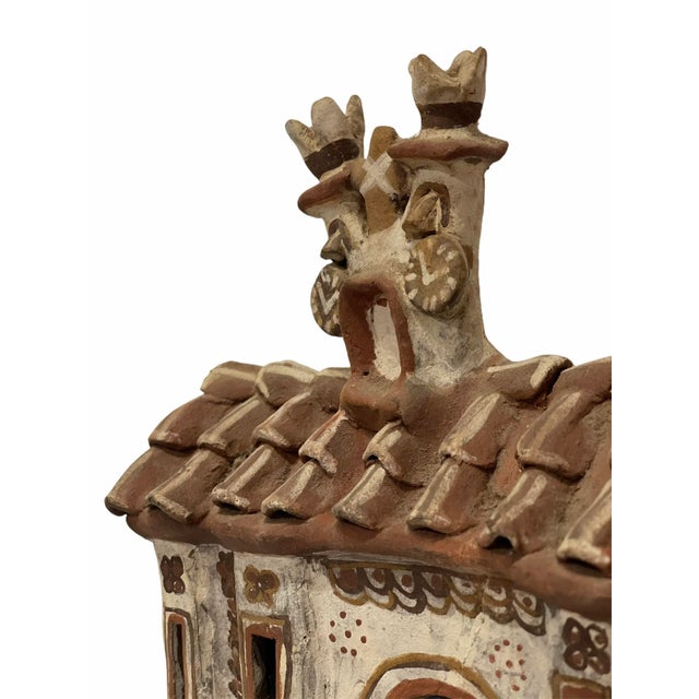 Vintage 1940s Mexican Clay Church Steeple Village With People Sculpture For Sale - Image 6 of 10