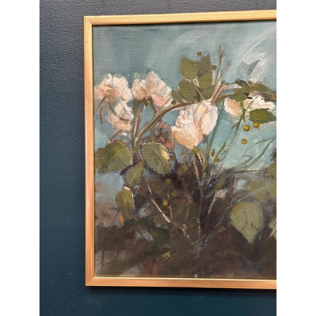 Original swedish oil on canvas – “ white flowers” by m. Jakobsson – signed – vintage & framed – 46 × 44 cm (18.1" × 17.3")...