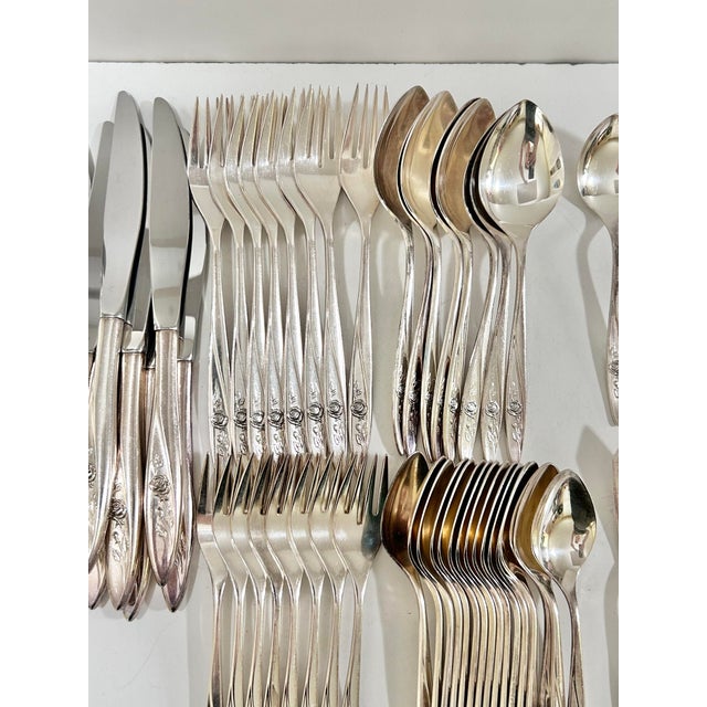 English Vintage Community Morning Rose Silverplate Flatware Set, 52 Pieces For Sale - Image 3 of 12