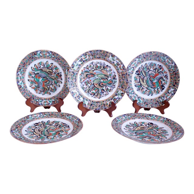 “Thousand Butterfly” Pattern Chinese Export Porcelain Plates- Set of 5 For Sale