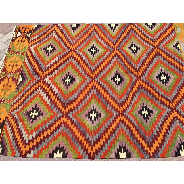 Mid-Century Modern Vintage Diamond Design Kilim Rug - 66" X 90.5" For Sale - Image 3 of 10
