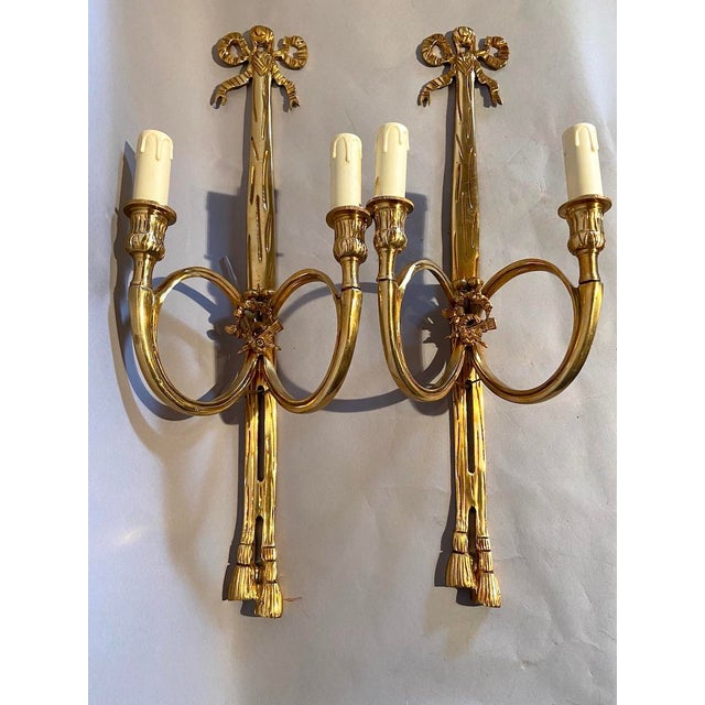 Late 20th C French Maker Louis XVI Bronze Wall Lamps /Sconces Pair For Sale - Image 12 of 12