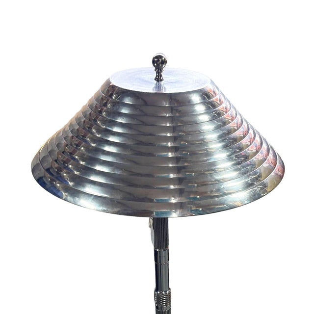 1980s Chrome Machine Age Art Deco Style Table Lamp W/ Torque Converter Base For Sale - Image 4 of 10