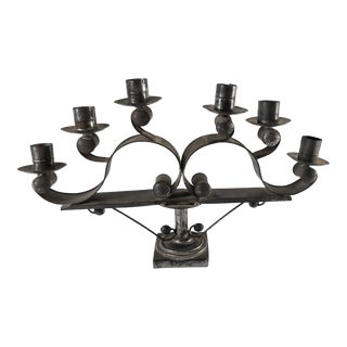 20th Century Mexican Primitive Rustic Tin Six Light Candelabra Candleholder For Sale