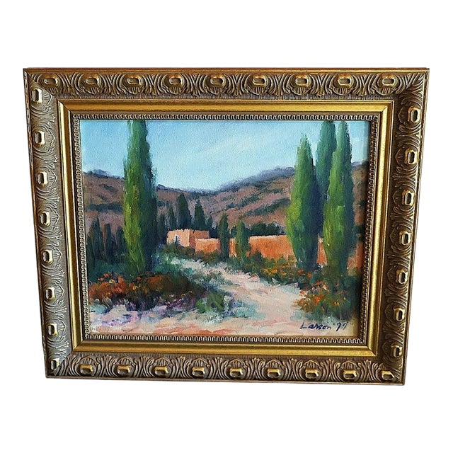 Framed Original Southwestern Adobe Landscape Oil Painting, Signed Larson 1977 For Sale