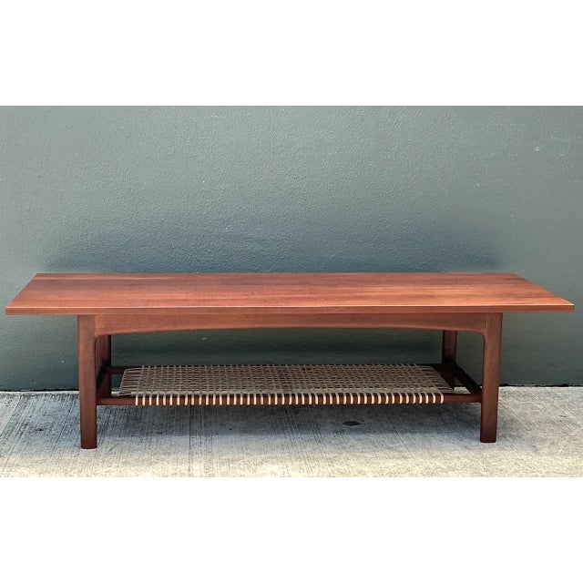 Wood Vintage Swedish Dux Woven Leather and Teak Coffee Table For Sale - Image 7 of 12