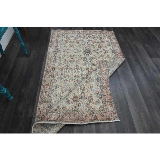 Beige 1970s Vintage Handmade Wool Cotton Beige Area Rug For Sale - Image 8 of 11
