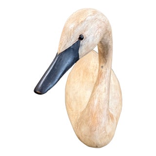 Vintage Painted Wood Swan Decoy For Sale