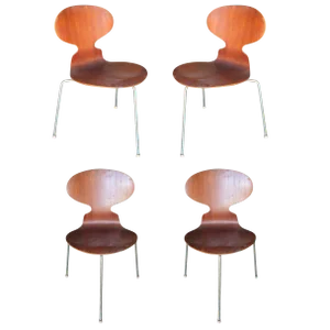 Arne Jacobsen Model-3100 "Ant" Teak Side Chairs by Teak Chair, Set of Four