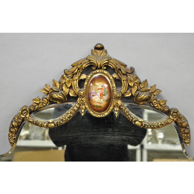 Victorian Antique French Rococo Victorian Gold Gilt Wood Frame Cameo Boudoir Wall Mirror For Sale - Image 3 of 13