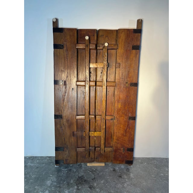 Brown Reproduction Chinese Wood with Iron Doors with Food Dog Knockers - a Pair For Sale - Image 8 of 13