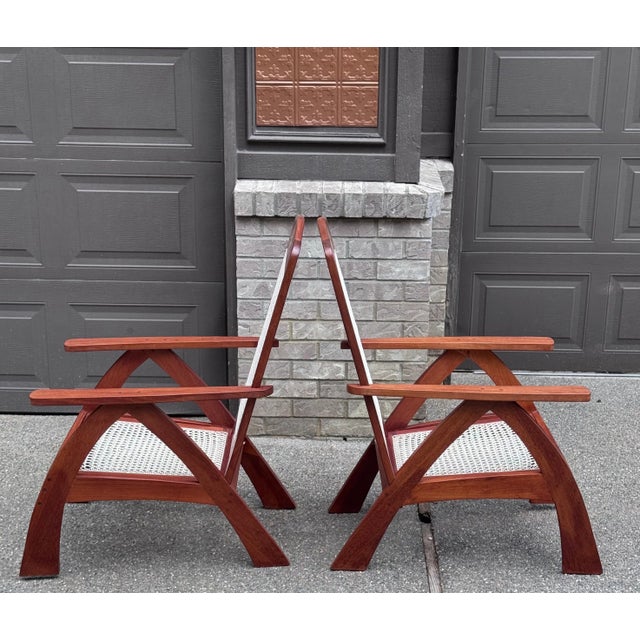 Estate Tropical Plantation/ Swedish Modern Teak Adirondack Chairs - A Pair For Sale - Image 11 of 17