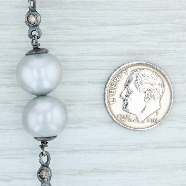 2020s Gray Cultured Pearl Diamond Statement Necklace Bead Strand 26” Layer Nordstrom For Sale - Image 5 of 5
