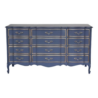 1970s Vintage French Style Navy Blue Dresser of Twelve Drawers For Sale