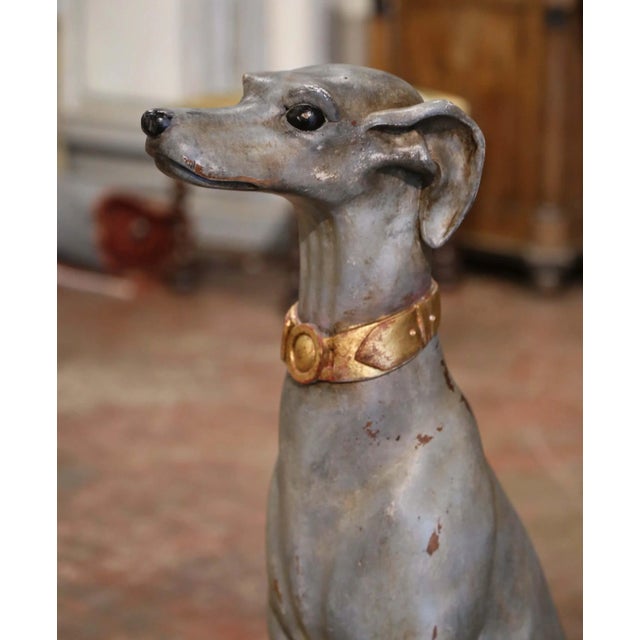 Mid 20th Century Vintage Italian Carved Wooden Polychrome Greyhound Dog Sculpture For Sale In Dallas - Image 6 of 11