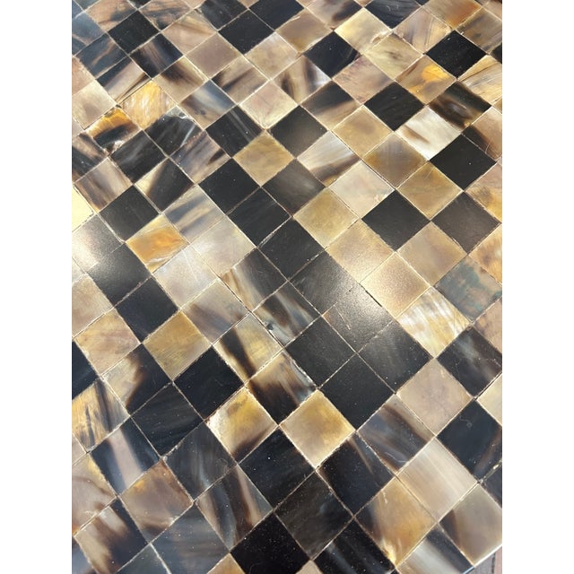 Metal Tessellated Horn Checkerboard End Table With Horn and Chrome Base For Sale - Image 7 of 8