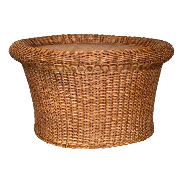 Round Wicker Coffee Table, 1970s For Sale