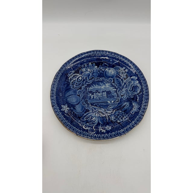 A Blue Dark Transfer Decorated Staffordshire Plate "Warleigh House, Somersetshire", by Ralph Hall, Circa 1830's Made in...