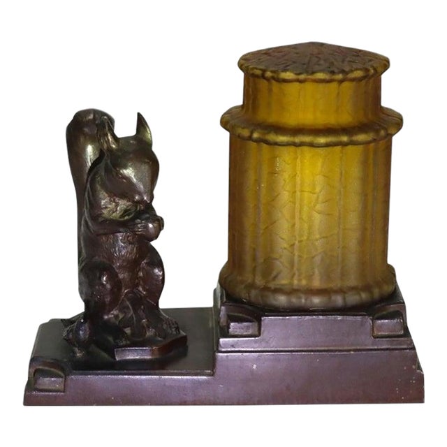 Nuart Creations Art Deco Squirrel & Bird Accent Lamp With Amber Shade C1930 For Sale