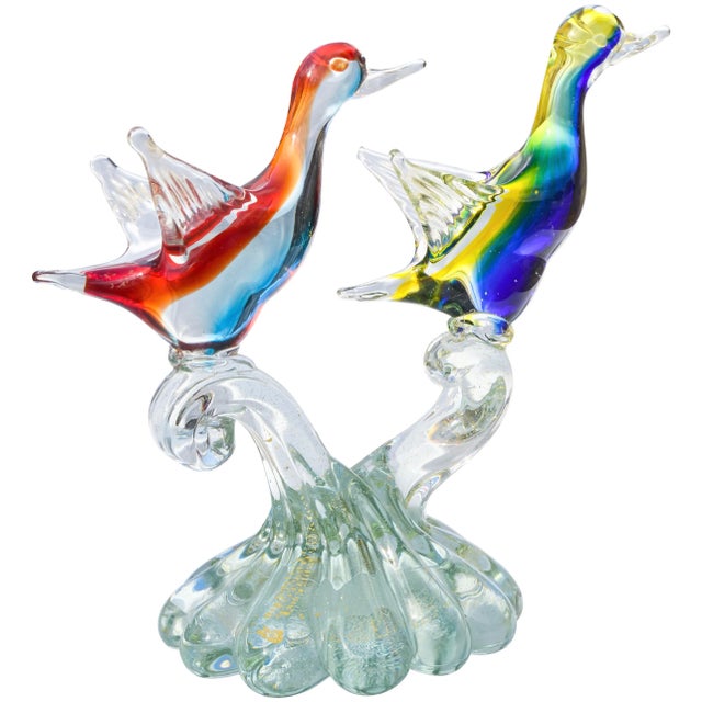 Gorgeous, rare and heavy, midcentury Barbini Sommerso Murano hand-blown Italian art glass birds on branches centerpiece....
