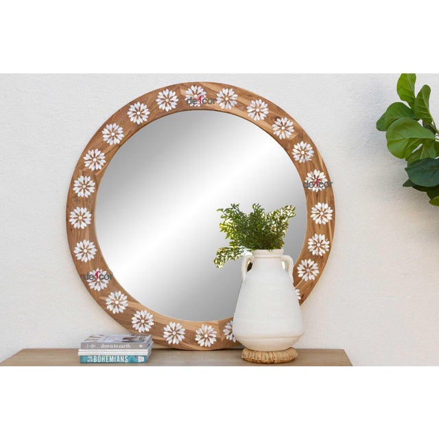 Round Mother of Pearl Inlay Mirror For Sale - Image 9 of 9