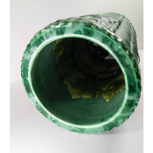 20th Century Japanese Faux Bamboo Green Glazed Pottery Umbrella Stand or Cane Holder For Sale - Image 10 of 15