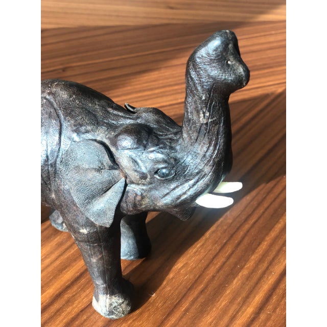 Oxblood Red Vintage Mid Century Leather Wrapped Elephant Figure For Sale - Image 8 of 12