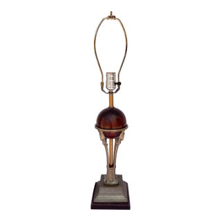 Vintage Roger Abbey Art Deco Wood Globe & Figural Table Lamp For Sale