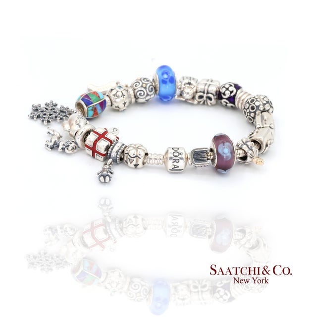 Mid 20th Century Pandora Charm Bracelet 925 Sterling Silver Womens 8in Vintage Authentic Lot For Sale - Image 5 of 10