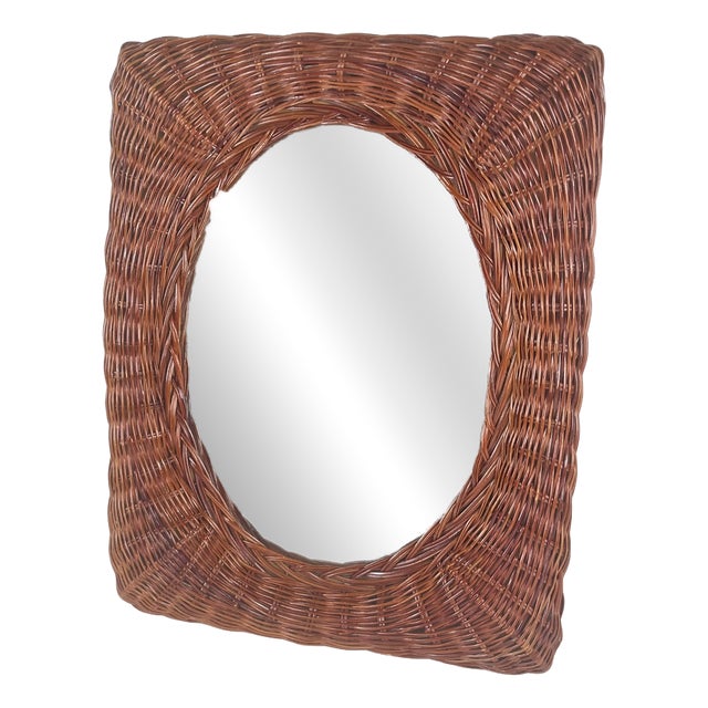 Small Woven Wicker Mirror, 1960s For Sale