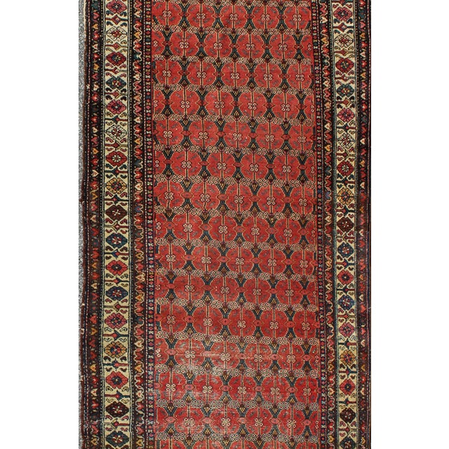 Tribal Antique Persian Malayer Runner With Allover Lattice Design in Red 3'6 X 10'10 For Sale - Image 3 of 6