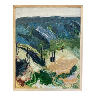 Vintage Abstract Expressionist Impasto Landscape Painting on Board in Handmade Wood Frame 12" X 15" For Sale