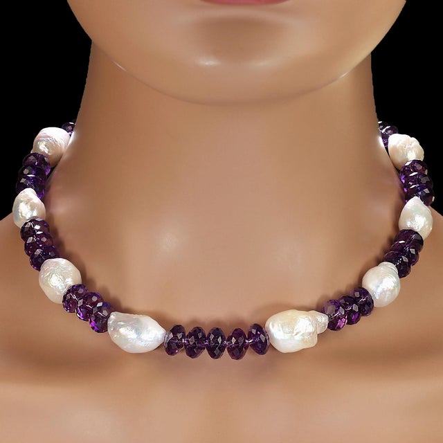 Ajd 17 Inch White Freshwater Pearl and Sparkling Amethyst Necklace For Sale - Image 4 of 5