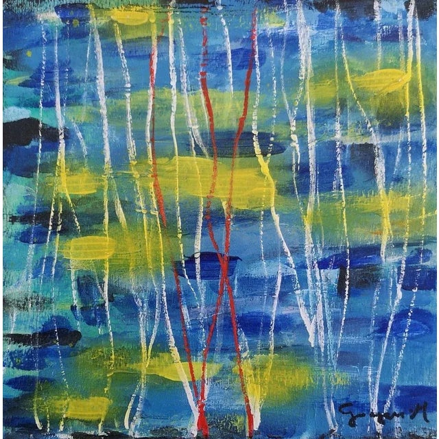 Water Lights is a delicate artwork realized by the Belgian artist Martine Goeyens. Acrylic on panel. Hand-signed on the...