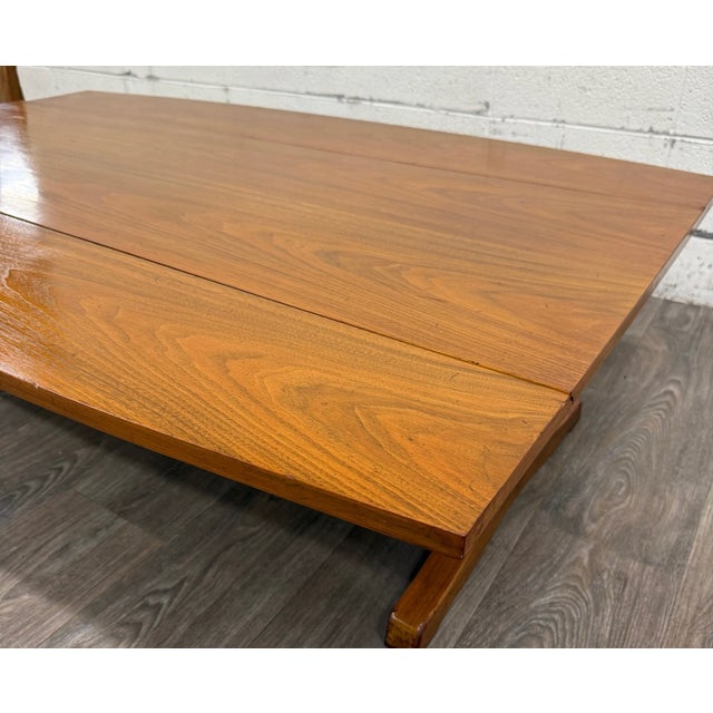 Brown Vintage Mid Century Modern Walnut Convertible Dining and Coffee Trestle Table For Sale - Image 8 of 18