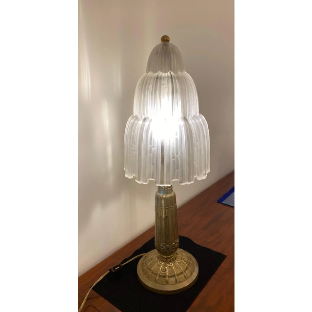 Single French Art Deco "Waterfall" Table Lamp Signed by Sabino For Sale - Image 10 of 11
