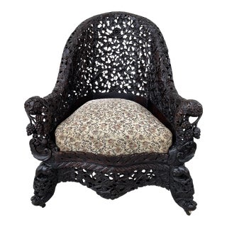 19th Century Anglo-Indian Carved Antique Armchair For Sale